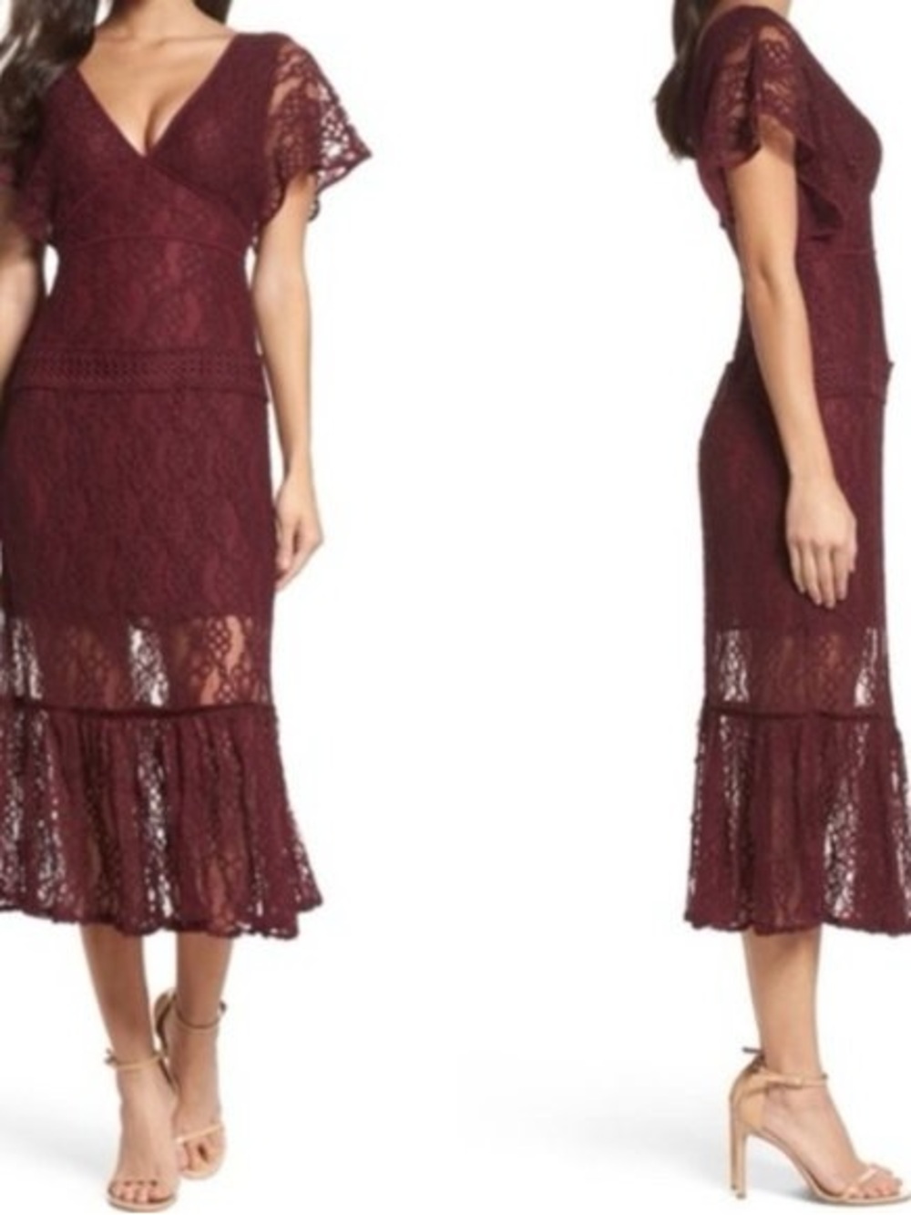 Nordstrom Foxiedox Burgundy Cecilia Lace Crochet Midi Dress